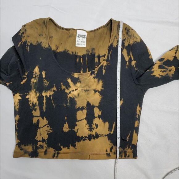 VS PINK custom black bleach dyed long‎ sleeve crop top M - Picture 6 of 8